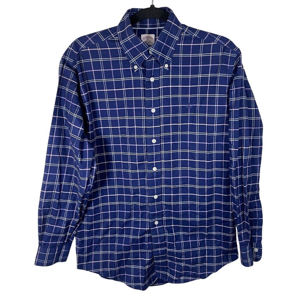 Brooks Brothers Madison Plaid Shirt Men S Blue Supima Cotton Long Sleeve Logo